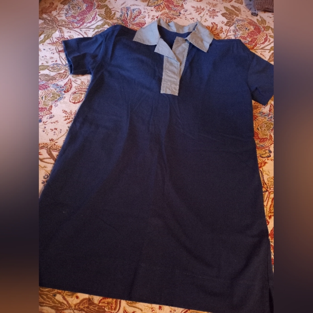 Navy Blue Dress with Sage Green Collar